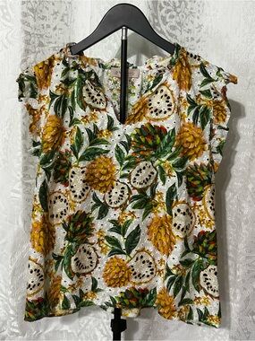 Philosophy White Eyelet Top with Yellow & Green Floral Print, Large, NWT
